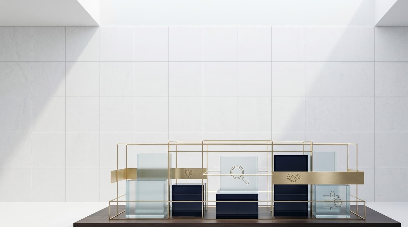 Secured glass and brass enclosure suggesting data containment